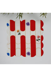 Decorative Red Stripe Patterned Floral Laser Cut Fabric Cocktail Napkin 1 Piece